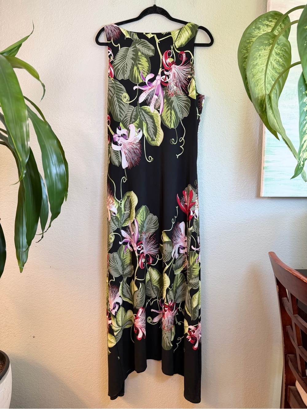 Tommy Bahama Floral Enchantment Black Pink Green Resortwear Hi Low Maxi Dress L - Picture 3 of 7